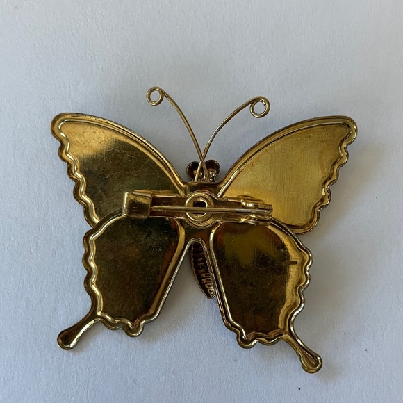 Vintage Gold Tone Multicolor Butterfly Brooch - Picture 3 of 5